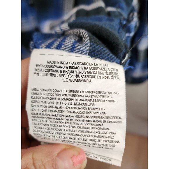 Vans off The Wall Blue Black Plaid Long Sleeve Button Up Flannel Shirt XL - Picture 7 of 8